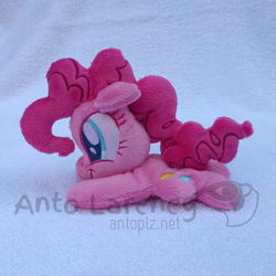 Size: 1000x1000 | Tagged: safe, artist:plushbyanto, pinkie pie, earth pony, pony, g4, beanie (plushie), irl, photo, plushie, prone, solo