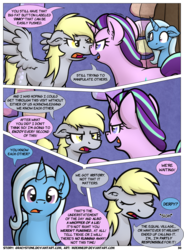 Size: 1400x1900 | Tagged: safe, artist:moemneop, derpy hooves, starlight glimmer, trixie, pony, comic:shifting changelings lies and truths, g4, comic
