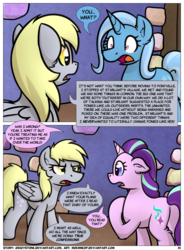 Size: 1400x1900 | Tagged: safe, artist:moemneop, derpy hooves, starlight glimmer, trixie, pony, comic:shifting changelings lies and truths, g4, comic