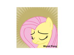 Size: 957x718 | Tagged: safe, fluttershy, pegasus, pony, derpibooru, g4, eyes closed, female, go to sleep gladmane, mare, meta, op is a duck, op is trying to start shit, sad, solo, spoilered image joke, text, worst pony