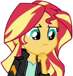 Size: 631x652 | Tagged: safe, artist:fella, sunset shimmer, equestria girls, g4, my little pony equestria girls: friendship games, clothes, female, jacket, leather jacket, pondering, simple background, solo, transparent background