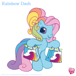 Size: 4701x4701 | Tagged: safe, artist:shejiyuansu, rainbow dash (g3), earth pony, pony, g3, g3.5, absurd resolution, bipedal, looking at you, ponytail, shopping bag, simple background, transparent background, updated image