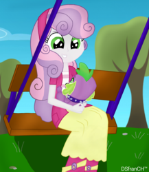 Size: 1075x1236 | Tagged: safe, artist:dsfranch, spike, sweetie belle, dog, equestria girls, g4, spike the dog, swing