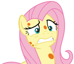 Size: 3609x3113 | Tagged: safe, artist:sketchmcreations, fluttershy, pony, a health of information, g4, female, frown, grimace, gritted teeth, high res, mare, sick, simple background, solo, spots, swamp fever, transparent background, vector