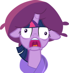 Size: 3131x3315 | Tagged: safe, artist:frownfactory, twilight sparkle, alicorn, pony, a health of information, g4, .svg available, blanket, derp, derplight sparkle, faic, female, floppy ears, high res, horn, majestic as fuck, mare, non stick pans, pillow, pillow hat, simple background, solo, svg, transparent background, twilight sparkle (alicorn), vector