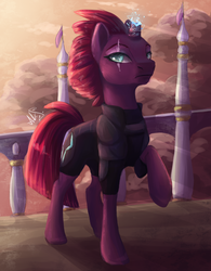 Size: 1250x1600 | Tagged: safe, artist:alina-sherl, tempest shadow, pony, g4, my little pony: the movie, broken horn, eye scar, female, horn, looking at you, mare, raised hoof, scar, solo, sparking horn
