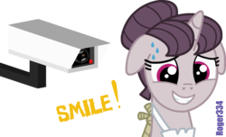 Size: 1810x1103 | Tagged: safe, artist:roger334, sugar belle, pony, g4, cctv, female, floppy ears, nervous, panopticism, security camera, simple background, solo, surveillance, transparent background