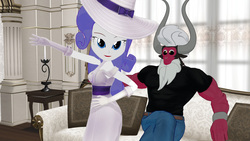 Size: 1920x1080 | Tagged: safe, artist:apps for kids, lord tirek, rarity, anthro, equestria girls, g4, 3d, clothes, dancing, dress, hat