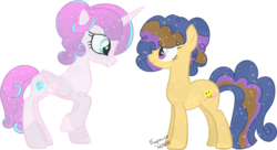 Size: 1024x559 | Tagged: safe, artist:fragrance-mlpng, princess flurry heart, oc, oc:magical smile, crystal pony, earth pony, pony, g4, crystallized, female, mare, offspring, older, parent:cheese sandwich, parent:twilight sparkle, parents:cheeselight, simple background, transparent background