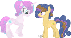 Size: 1024x559 | Tagged: safe, artist:fragrance-mlpng, princess flurry heart, oc, oc:magical smile, crystal pony, earth pony, pony, g4, crystallized, female, mare, offspring, older, parent:cheese sandwich, parent:twilight sparkle, parents:twicheese, simple background, transparent background