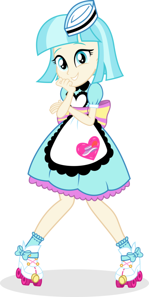 1543640 - artist:punzil504, clothes, cocobetes, coco pommel, coinky-dink  world, cute, dress, eqg summertime shorts, equestria girls, equestria  girls-ified, female, looking at you, roller skates, safe, shoes, simple  background, smiling, socks, solo ...