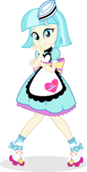 Size: 1227x2443 | Tagged: safe, artist:punzil504, coco pommel, coinky-dink world, equestria girls, g4, my little pony equestria girls: summertime shorts, clothes, clothes swap, cocobetes, cute, dress, equestria girls-ified, female, looking at you, roller skates, shoes, simple background, smiling, socks, solo, transparent background, vector, waitress, weapons-grade cute