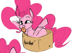 Size: 1456x1044 | Tagged: safe, artist:hattsy, pinkie pie, earth pony, pony, g4, cardboard box, female, mare, smiling, solo, tongue out