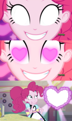 Size: 1280x2160 | Tagged: safe, artist:alphamonouryuuken, edit, edited screencap, screencap, pinkie pie, coinky-dink world, equestria girls, g4, my little pony equestria girls: summertime shorts, discovery family logo, exploitable, heart eyes, insert picture here, marie kissing silver the hedgehog, meme, meme template, pinkie the shipper, pinkie's eyes, shipper on deck, shipper pie, shipping, template, wingding eyes