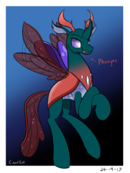 Size: 1200x1600 | Tagged: safe, artist:ask-scifresh-pony, artist:casualcolt, pharynx, changedling, changeling, g4, to change a changeling, crossed hooves, male, prince pharynx, smiling, solo, spread wings, wings