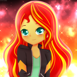 Size: 900x900 | Tagged: safe, artist:electricshine, sunset shimmer, equestria girls, g4, adorable face, beautiful, clothes, cute, female, kpopjunkie is trying to murder us, long hair, looking at you, shimmerbetes, smiling, solo