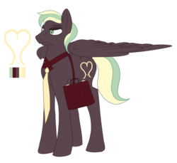 Size: 2133x1958 | Tagged: safe, artist:overlord pony, oc, oc only, oc:ebony dusk, pegasus, pony, harness, male, necktie, simple background, solo, stallion, suitcase, tack, transparent background