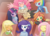 Size: 1512x1075 | Tagged: safe, artist:howxu, applejack, fluttershy, pinkie pie, rainbow dash, rarity, spike, sunset shimmer, twilight sparkle, oc, oc:generic messy hair anime anon, dog, human, equestria girls, g4, cinema, clothes, commission, cowboy hat, eyes closed, faceless human, faceless male, female, freckles, harem, hat, male, missing nose, no face, no nose, offscreen character, open mouth, popcorn, sitting, spike the dog, theater