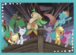 Size: 3572x2583 | Tagged: safe, applejack, boyle, captain celaeno, fluttershy, pinkie pie, rainbow dash, rarity, squabble, twilight sparkle, alicorn, bird, ornithian, anthro, g4, my little pony: the movie, high res, mane six, parrot pirates, singing, time to be awesome, twilight sparkle (alicorn)