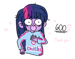 Size: 1280x1017 | Tagged: safe, artist:twilight-sparkle-things, twilight sparkle, equestria girls, g4, cute, exclamation point, female, followers, happy, heart, lesbian, milestone, shocked, thank you, twiabetes