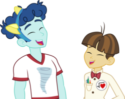 Size: 3775x3001 | Tagged: safe, artist:cloudy glow, curly winds, some blue guy, wiz kid, equestria girls, g4, my little pony equestria girls: rainbow rocks, background human, bowtie, clothes, eyes closed, high res, laughing, male, ship:wizwinds, shirt, simple background, transparent background, vector, wondercolts