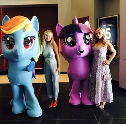 Size: 1963x1931 | Tagged: safe, rainbow dash, twilight sparkle, alicorn, human, g4, my little pony: the movie, ashleigh ball, irl, meta, photo, quadsuit, tara strong, twilight sparkle (alicorn), twitter, uncanny valley, with their characters