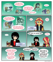 Size: 876x1032 | Tagged: safe, artist:crydius, sci-twi, sunset shimmer, twilight sparkle, oc, oc:crydius, oc:gamma, comic:love advice, equestria girls, g4, comic, cute, female, flashback, gravity falls, journal #2, lesbian, looking at each other, looking at you, magical lesbian spawn, male, offspring, parent:sci-twi, parent:sunset shimmer, parents:scitwishimmer, scientific lesbian spawn, shimmerbetes, ship:sci-twishimmer, ship:sunsetsparkle, shipping