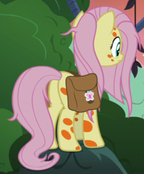 Size: 556x670 | Tagged: safe, screencap, fluttershy, pegasus, pony, a health of information, g4, butt, cropped, female, mare, plot, saddle bag, solo