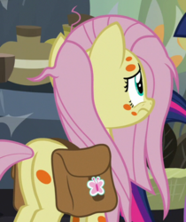 Size: 466x555 | Tagged: safe, screencap, fluttershy, a health of information, g4, butt, cropped, plot, saddle bag