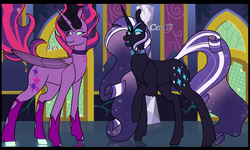 Size: 2853x1709 | Tagged: safe, artist:princessara0, nightmare rarity, twilight sparkle, pony, unicorn, equestria girls, fame and misfortune, g4, bad end, duo, equestria girls ponified, midnight sparkle, ponified