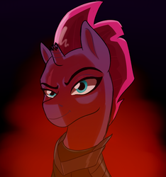 Size: 800x853 | Tagged: safe, artist:3lorenzo3, tempest shadow, pony, unicorn, g4, my little pony: the movie, armor, broken horn, bust, female, horn, mare, portrait, raised eyebrow, smiling, smirk, solo