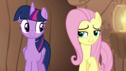Size: 1920x1080 | Tagged: safe, screencap, fluttershy, twilight sparkle, alicorn, pegasus, pony, a health of information, g4, season 7, bedroom eyes, candle, cute, duo, female, mare, shyabetes, smiling, stupid sexy fluttershy, twilight sparkle (alicorn)