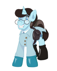 Size: 500x619 | Tagged: safe, artist:mediponee, pony, clothes, crossover, doctor, glasses, gloves, grin, horn, latex, latex gloves, male, medic, medic (tf2), ponified, saddle bag, simple background, smiling, solo, stallion, team fortress 2, transparent background