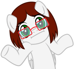 Size: 668x629 | Tagged: safe, artist:lost-our-dreams, oc, oc only, oc:monochrome, pegasus, pony, female, glasses, looking at you, mare, shrug, shrugpony, simple background, solo, transparent background