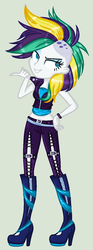 Size: 592x1596 | Tagged: safe, artist:yulianapie26, rarity, equestria girls, g4, it isn't the mane thing about you, alternate hairstyle, boots, clothes, female, high heel boots, midriff, mohawk, pants, punk, raripunk, shirt, shoes, short hair, simple background, smiling, solo