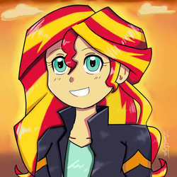 Size: 512x512 | Tagged: safe, artist:rainbowpie1314, sunset shimmer, equestria girls, g4, my little pony equestria girls: friendship games, clothes, cute, jacket, shimmerbetes, smiling