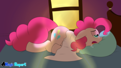 Size: 2560x1440 | Tagged: safe, artist:rupert, pinkie pie, series:30 dayz of pinks, g4, bed, blanket, drool, female, morning, solo, story included, tired, waking up