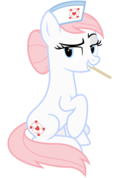 Size: 2000x3000 | Tagged: safe, artist:cheezedoodle96, nurse redheart, earth pony, pony, a flurry of emotions, g4, .svg available, dreamworks face, female, high res, lidded eyes, looking at you, mare, mouth hold, simple background, sitting, solo, svg, tongue depressor, transparent background, vector