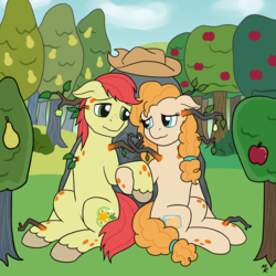 Size: 1280x1280 | Tagged: safe, artist:mkogwheel, bright mac, pear butter, earth pony, pony, a health of information, g4, the perfect pear, apple tree, bad end, bittersweet, branches, dendrification, female, headcanon, imminent death, inanimate tf, insane fan theory, intertwined trees, macro, male, pear tree, plant tf, ship:brightbutter, shipping, sick, straight, substrate body, swamp fever, the implications are horrible, this will end in death, transformation, tree, unfortunate implications