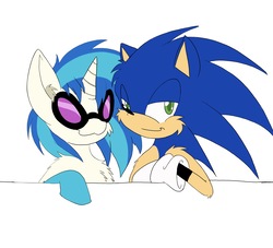 Size: 3048x2773 | Tagged: safe, artist:steelsoul, dj pon-3, vinyl scratch, g4, clothes, crossover, high res, male, socks, sonic the hedgehog, sonic the hedgehog (series), sunglasses