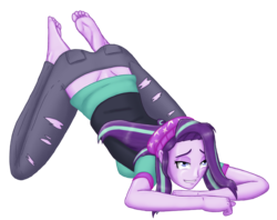 Size: 3000x2376 | Tagged: safe, artist:artemis-polara, starlight glimmer, equestria girls, equestria girls specials, g4, my little pony equestria girls: mirror magic, 5 toes, barefoot, beanie, clothes, commission, denim, dickgirl, face down ass up, feet, female, fetish, five toes, foot fetish, futa, hat, high res, intersex, jean, jean pants, jeans, long jean, long jean pants, long jeans, long overalls, long overrall, long pant, long pants, overalls, overrall, panting, pants, simple background, soles, solo, torn clothes, transparent background