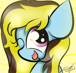 Size: 514x499 | Tagged: safe, artist:sugarcloud12, oc, oc only, oc:thunder shine, pony, bust, female, mare, one eye closed, portrait, solo, wink