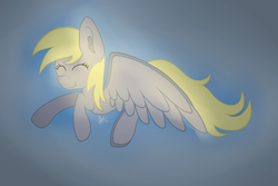 Size: 1487x992 | Tagged: safe, artist:leslie0640, derpy hooves, pegasus, pony, g4, eyes closed, female, smiling, solo