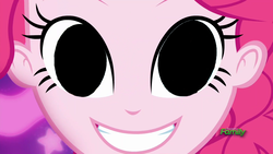 Size: 1280x720 | Tagged: safe, edit, edited screencap, screencap, pinkie pie, coinky-dink world, equestria girls, g4, my little pony equestria girls: summertime shorts, adoracreepy, creepy, cute, empty eyes, female, nightmare fuel, no catchlights, no pupils, pinkie's eyes, solo