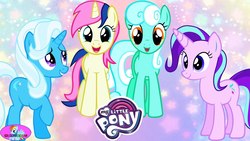 Size: 1280x720 | Tagged: safe, bon bon, lyra heartstrings, starlight glimmer, sweetie drops, trixie, earth pony, pony, unicorn, g4, alternate hairstyle, female, mare, palette swap, recolor