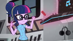 Size: 1920x1080 | Tagged: safe, screencap, sci-twi, twilight sparkle, equestria girls, g4, good vibes, my little pony equestria girls: summertime shorts, cute, female, glasses, glowing hands, headphones, solo