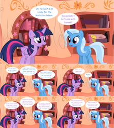 Size: 1284x1444 | Tagged: safe, artist:hakunohamikage, trixie, twilight sparkle, alicorn, pony, unicorn, ask-princesssparkle, g4, ask, female, golden oaks library, mare, tumblr, twilight sparkle (alicorn)