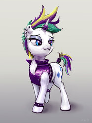 Size: 2000x2669 | Tagged: safe, artist:xbi, rarity, pony, g4, it isn't the mane thing about you, alternate hairstyle, clothes, ear piercing, female, high res, jacket, mare, piercing, punk, raripunk, solo, tail wrap