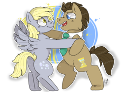 Size: 2732x2048 | Tagged: safe, artist:peanutcat62, derpy hooves, doctor whooves, time turner, earth pony, pegasus, pony, g4, bipedal, dancing, female, high res, male, mare, ship:doctorderpy, shipping, stallion, straight