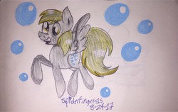 Size: 2970x1872 | Tagged: safe, artist:spiderfingers15, derpy hooves, g4, bubble, female, solo, traditional art